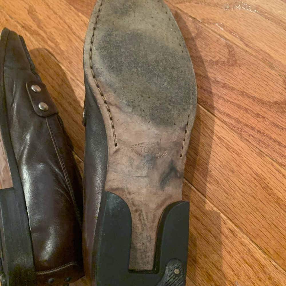 Tods Brown Leather Loafers Shoes Women's Size 8 - Picture 4 of 5
